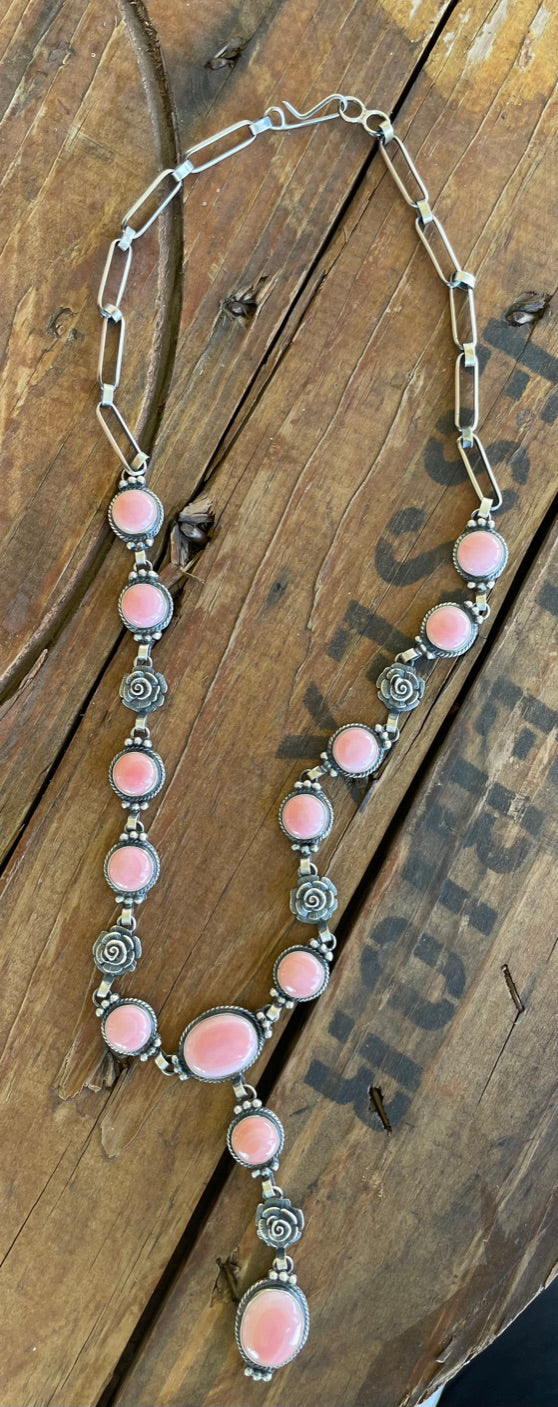 Pale Pink & Roses Turquoise Necklace