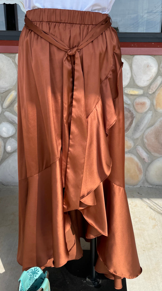 Bronze Silky Ruffle Skirt - Doe & Rae