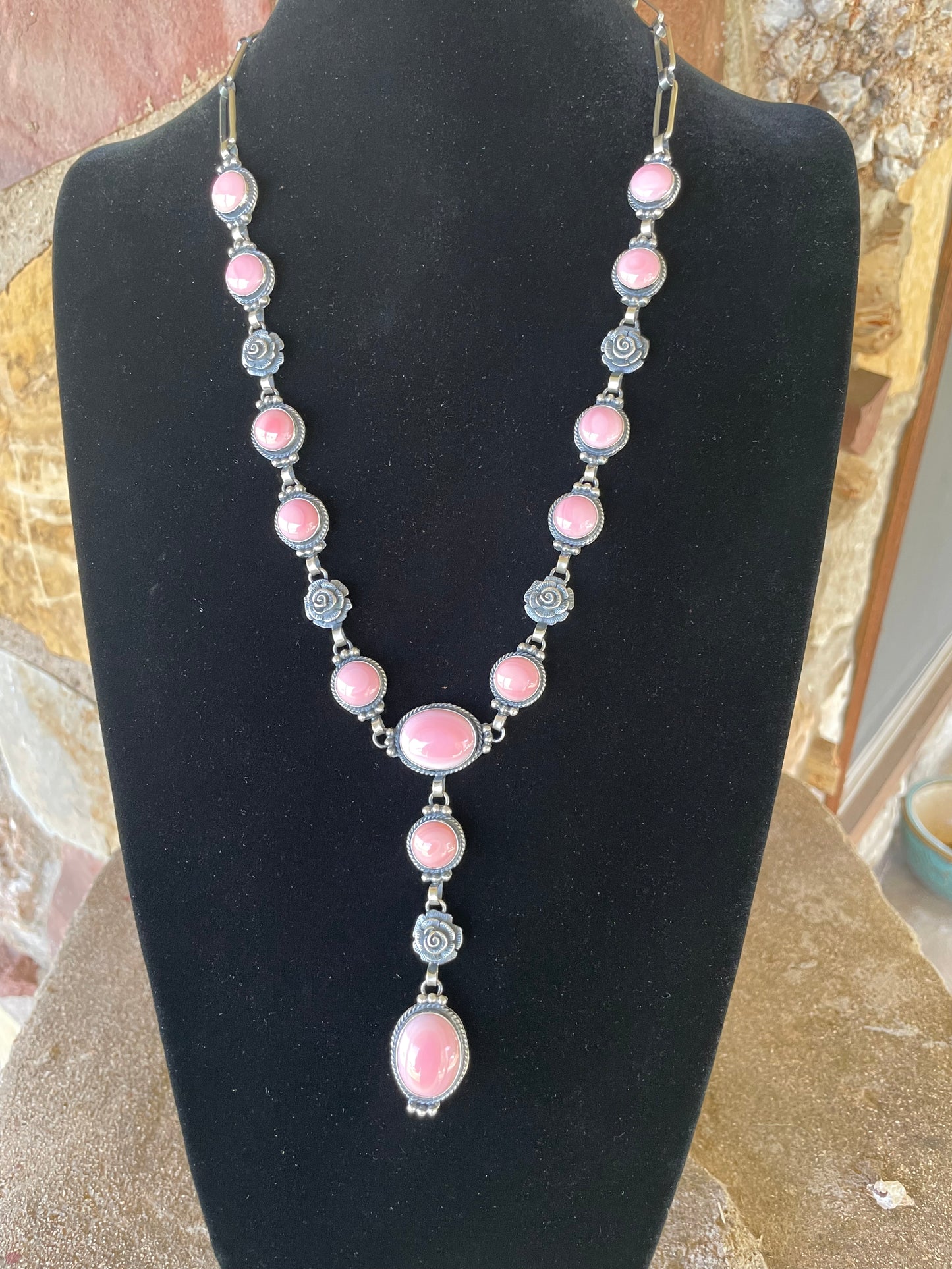 Pale Pink & Roses Turquoise Necklace