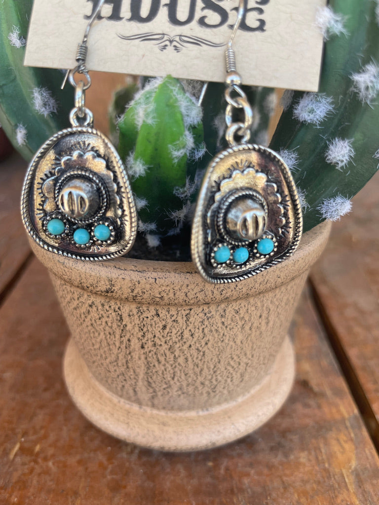 Turquoise and Silver Cowgirl Hat Earrings