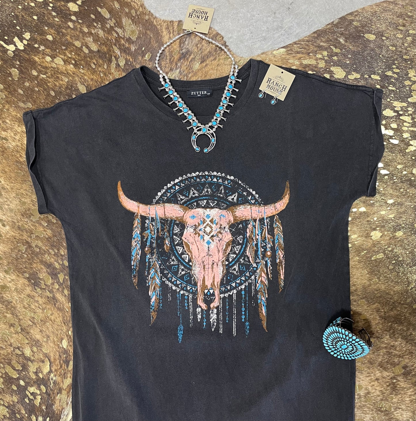 Longhorn Dreamcatcher T-Shirt Dress- Zutter