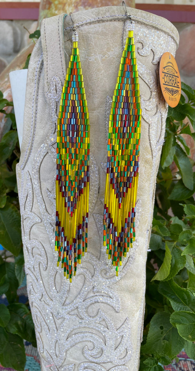 Yellow Feather Bead Earrings