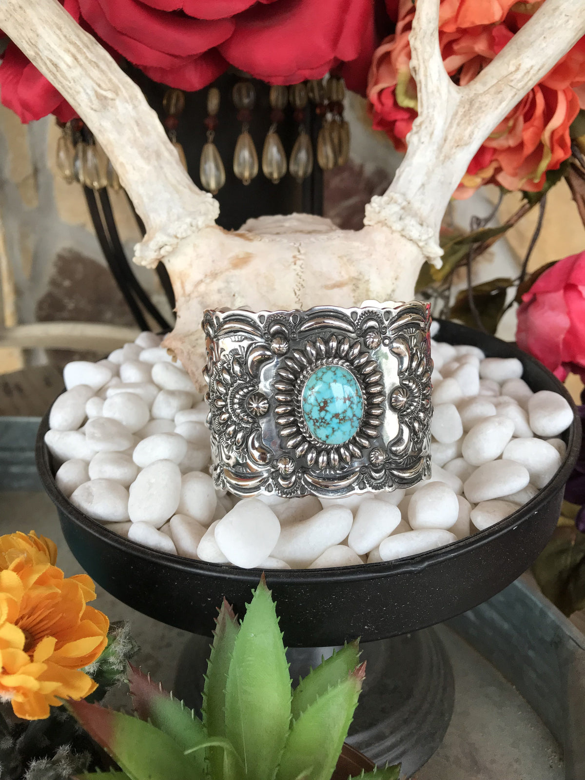 Ex-wide Turquoise Mt Stamped Cuff