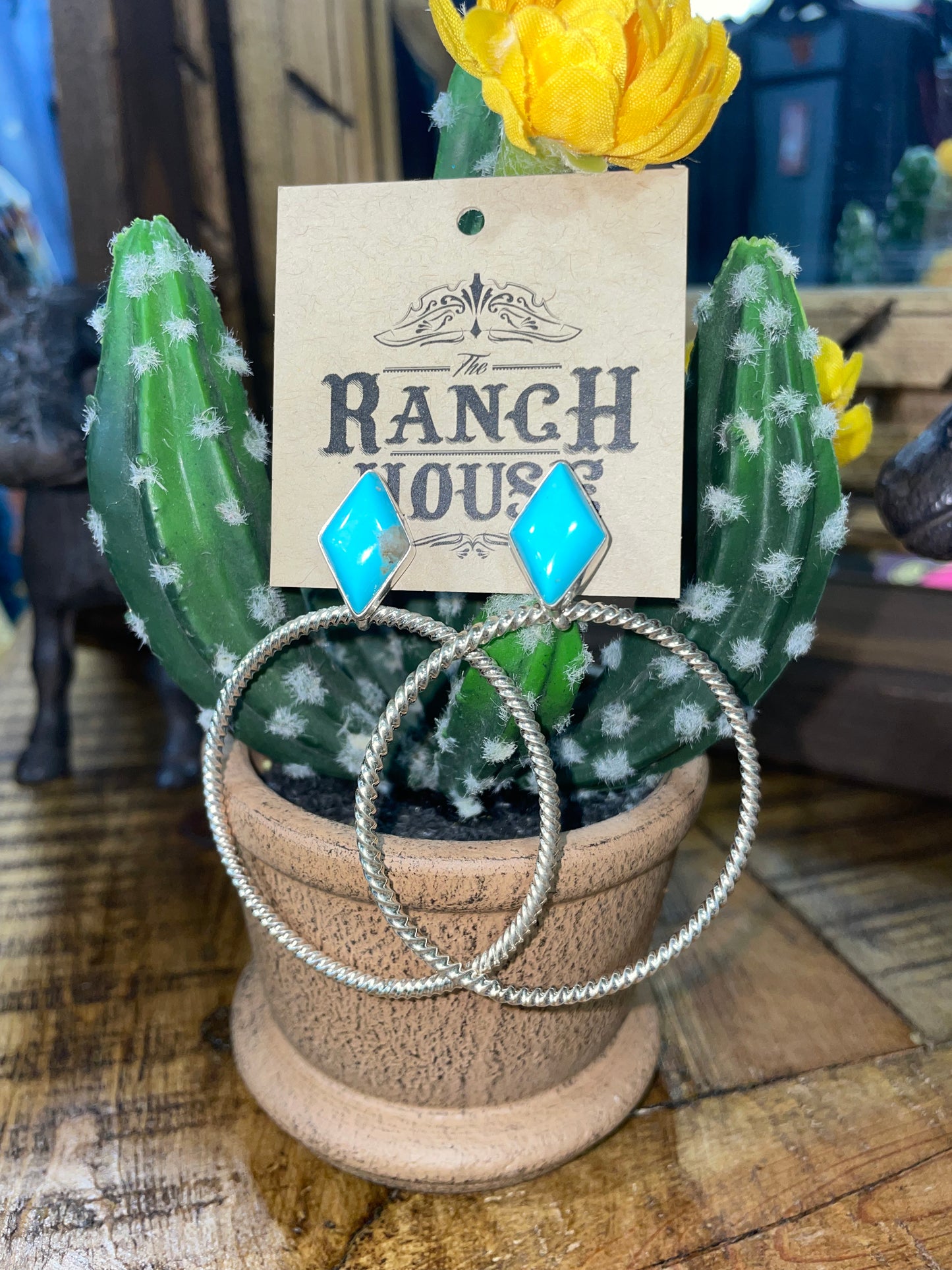 Diamond Turquoise Hoop Earrings