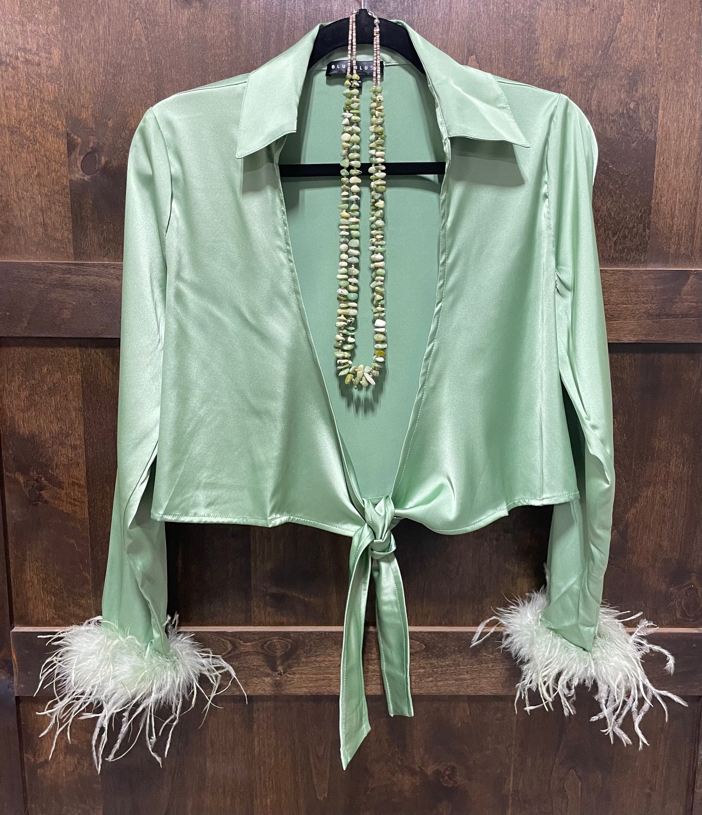 Sassy Sage Crop with Feathers by Blue Blush