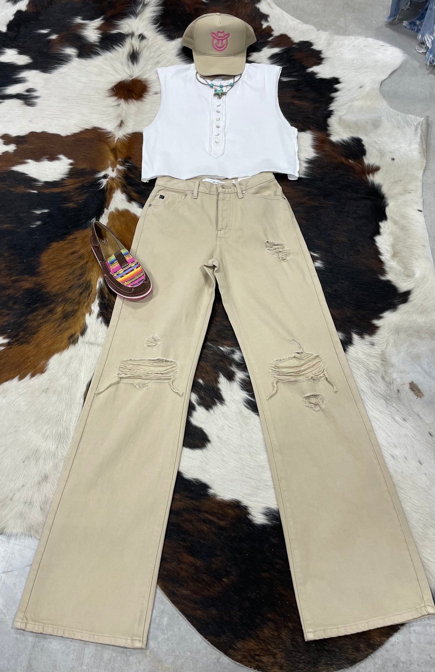 90's Distressed Khaki Jeans by KANCAN