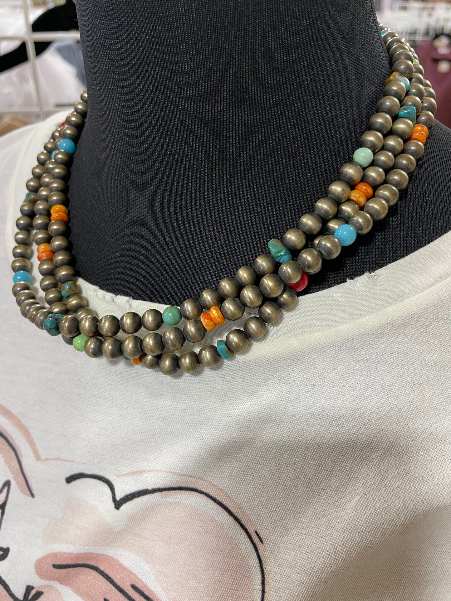 Turquoise And Navajo Pearls Necklace