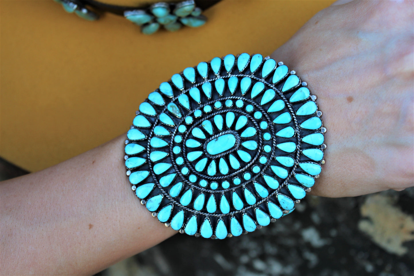 Large Round Turquoise Cluster Cuff
