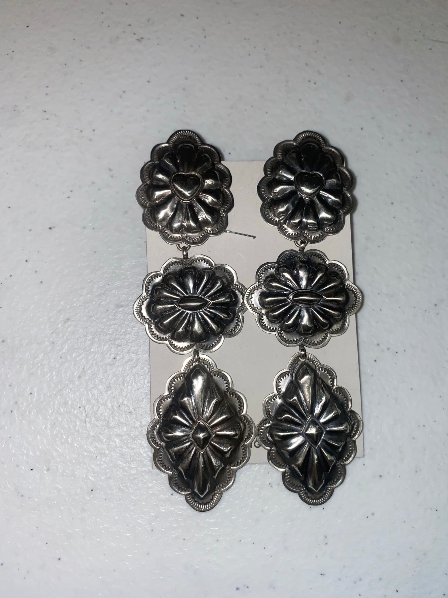 Silver Concho Drop Earrings