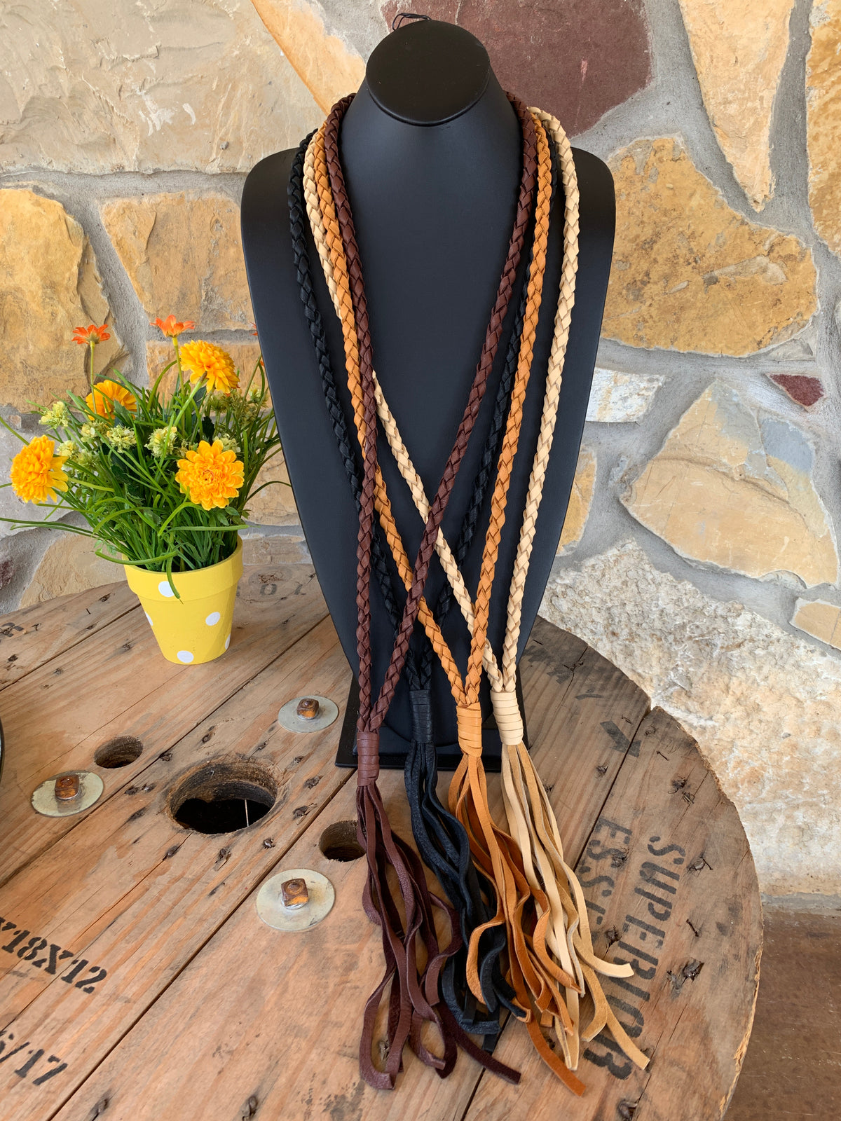The Braided Bandit Leather Tassel Necklace - Extra Long